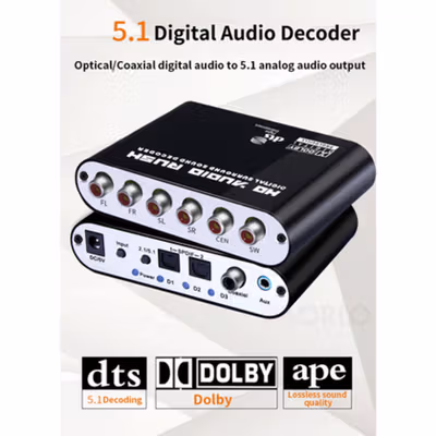Digital Surround Decoder to Active Speaker 5.1 Converter DTS Dolby AC3 - HD51-A - Black