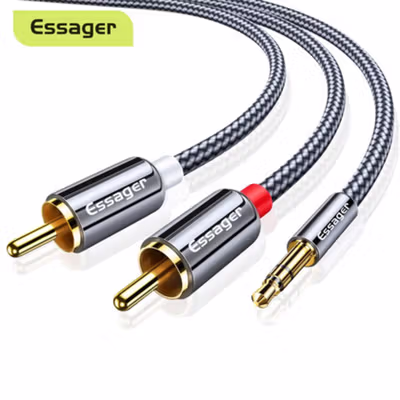 ESSAGER Kabel Audio HiFi 3.5mm to RCA 200cm - EYPZJ-MYA0G - Gray
