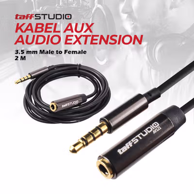 TaffSTUDIO Kabel Aux Audio Extension 3.5mm Male to Female TRRS 2M - AV121 - Black