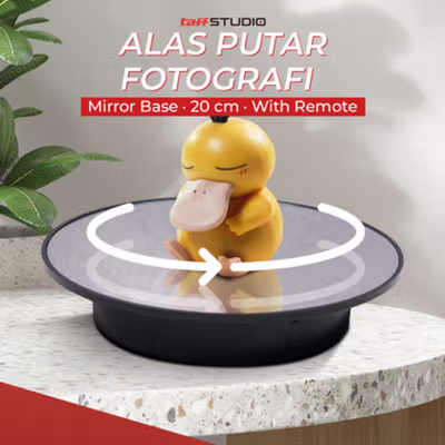 TaffSTUDIO Alas Putar Rotating Turntable Display Stand Mirror Remote 20cm - QM104 - Black