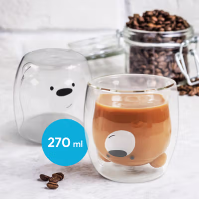 SIBAOLU Gelas Kaca Aesthetic Tahan Panas Double Wall Bear Glass 270ml - C8784 - Transparent