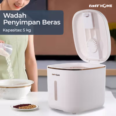 TaffHOME Wadah Penyimpan Beras Makanan Rice Container Moistureproof 5kg - A2105 - White