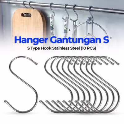 TaffHOME Hanger Gantungan S Serbaguna Stainless Steel Hook 10 PCS 12cm - M127 - Silver