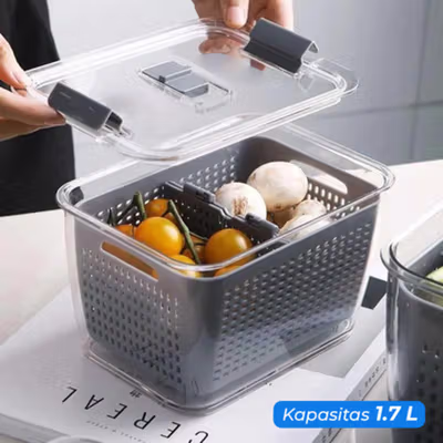 SHIMOYAMA Kotak Kontainer Makanan Kulkas Organizer Drainer with Lid 1.7L - RFS49 - Gray