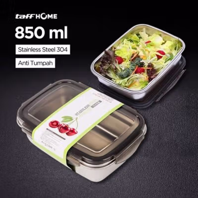 TaffHOME Kotak Makan Anti Tumpah Lunch Box Stainless Steel 304 850ml - KT273 - Black