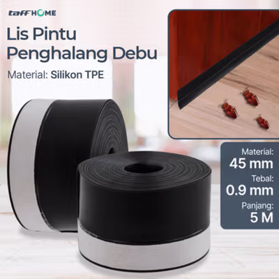 TaffHOME Lis Pintu Penghalang Debu Door Seal Strip Silicone TPE 45mmx5M - EACC25 - Black