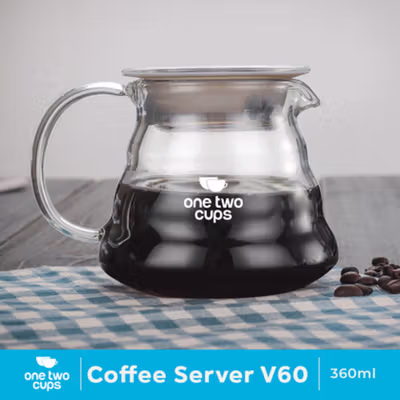 One Two Cups Coffee Server V60 Drip Pour Over Borosilicate Glass 360ml - SE101 - No Color