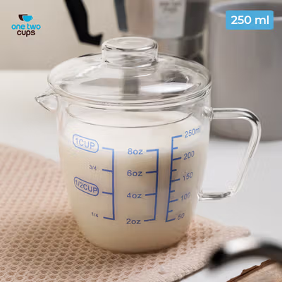One Two Cups Gelas Ukur Kaca Latte Art Milk Jug Measuring Cup Glass 250ml - ZM0081 - Transparent