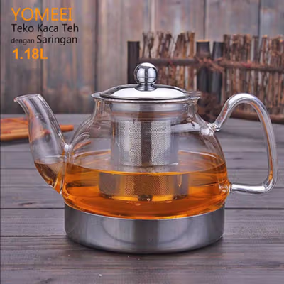 One Two Cups Teko Teh Kaca Saringan Tahan Panas Api Infuser Teapot 1.18L - TP-760 - Transparent