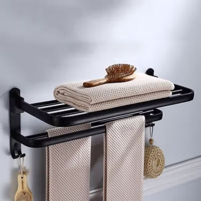 CANRY Rak Dinding Kamar Mandi Gantungan Handuk Double Layer Foldable 58cm - C2 - Black