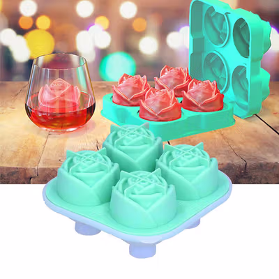 KoMall Cetakan Es Batu Silikon Mawar 4 Grid Ice Cube Mold - K400 - Green