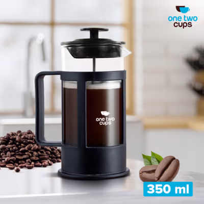 One Two Cups French Press Coffee Maker Pot Plunger Borosilicate Glass 350ml - FN35 - Black