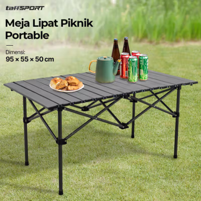 TaffSPORT Meja Lipat Outdoor Piknik Camping Portable Table with Bag 95x55x50cm - AF59 - Black
