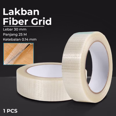 TaffPACK Lakban Super Strong Fiber Tape Grid 25M 30mm - B089 - Transparent