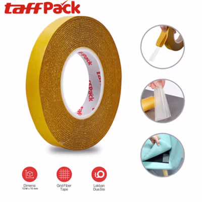 TaffPACK Lakban Dua Sisi Super Strong Grid Fiber Double Sided Tape 10M 15mm - DA30 - Golden
