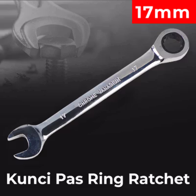 SAIKE Kunci Pas Ring Ratchet Kombinasi Chrome Vanadium 17mm - CV72 - Silver