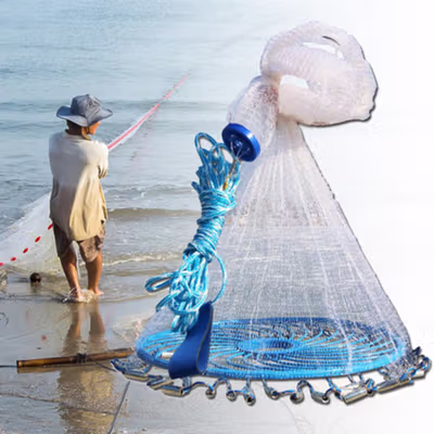 Finefish Jaring Pancing Ikan Lempar Fishing Throw Net Cage 7.2M - SE4 - White