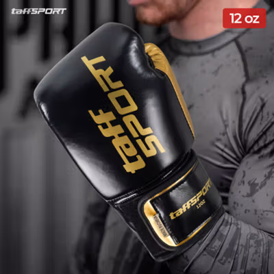 TaffSPORT Sarung Tangan Tinju MMA UFC Boxing Muay Thai Leather Glove 12oz - 12OZ - Black