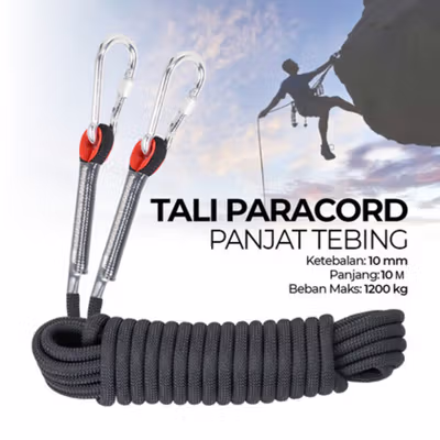 TaffSPORT Tali Paracord Panjat Tebing Climbing Rope 10mm Steel Buckle 10M - P4 - Black