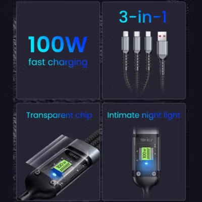 OLAF Kabel Data Multifungsi Micro USB Lightning Type C 20V 1.2M - OL601 - Black