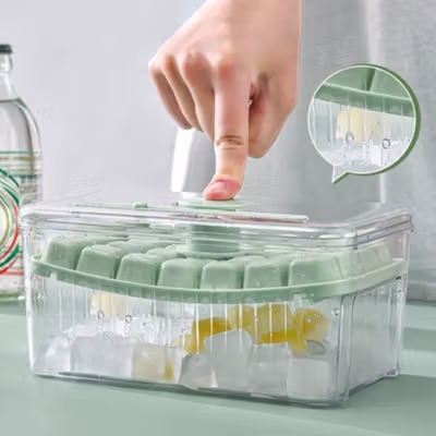Anuoxin Cetakan Es Batu Jelly Kotak 28 Grid Quick Press with Shovel - F28 - Green