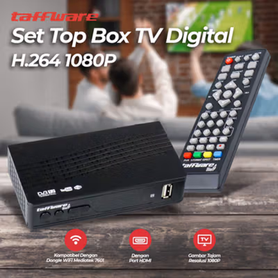 Taffware Bien4 Set Top Box TV Digital HD 1080P H.264 DVB-T2 - Black