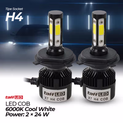 TaffLED X7 Lampu Depan Mobil LED COB Headlight H4 Cool White 2 PCS - 75818-4CN - Black