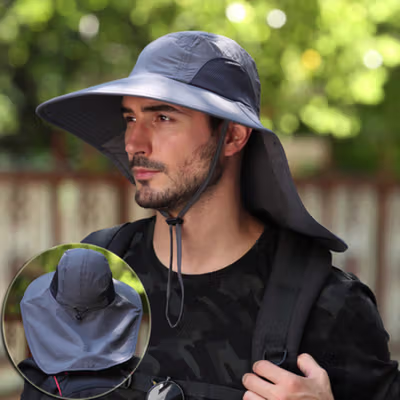 Rhodey Topi Rimba Hiking Outdoor Anti UV Waterproof Boonie Hat Nylon - BH031 - Black
