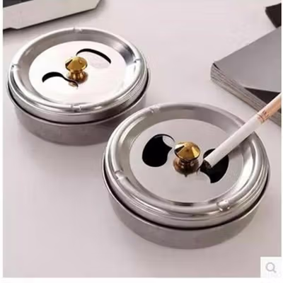 PEIXING Asbak Rokok Portable Rotation Enclosed Stainless Steel 1 PCS - JL032 - Silver
