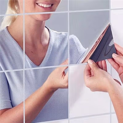 Fender Sticker Cermin Dinding Wallpaper 3D Model Square Mirror 9 PCS - Q353 - Silver