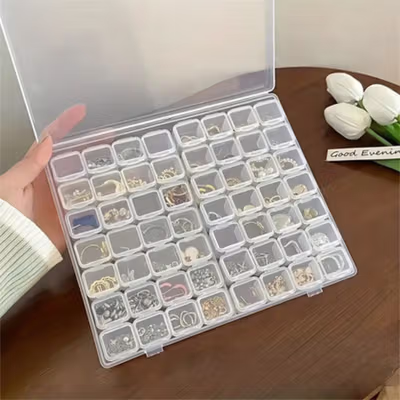 Kotak Perhiasan Aksesoris Plastic Storage Jewelry Box 56 Grid - DR56 - Transparent