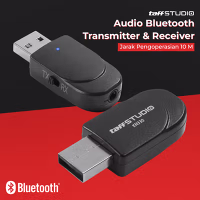 TaffSTUDIO 2 in 1 USB Audio Bluetooth 5.0 Transmitter & Receiver - KN330 - Black