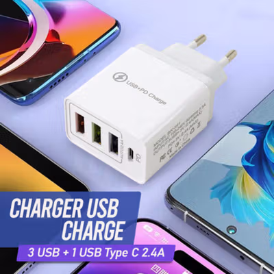 Comfast Charger USB 3 USB with 1 USB Type C 2.4A - BK-391 - White