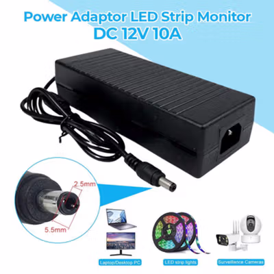 Taffware Adaptor Power Supply LED Strip Monitor AC to DC 12V 10A - AYD-12100 - Black