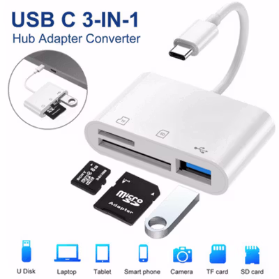 ATUX Card Reader 3in1 Type C 3.0 USB Hub MicroSD - AT3 - White