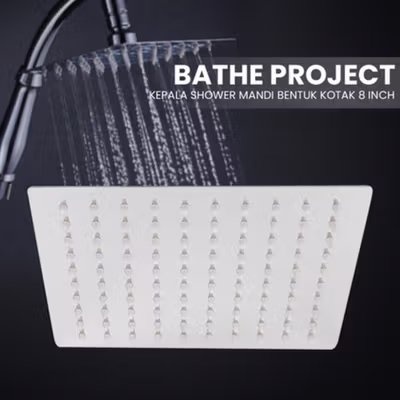 BATHE PROJECT Kepala Head Shower Mandi Bentuk Kotak 8Inch 305gr - MK-701 - Silver