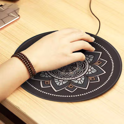 Comfast Mouse Pad Bulat Anti Slip Vintage Bohemian 200x200x3mm Gray Moroccan Floral - No Color