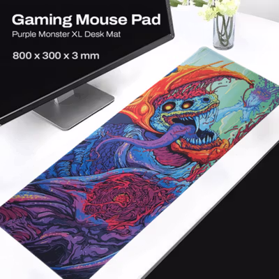 Gaming Mouse Pad XL Desk Mat 800x300mm Purple Monster - MP005 - Black