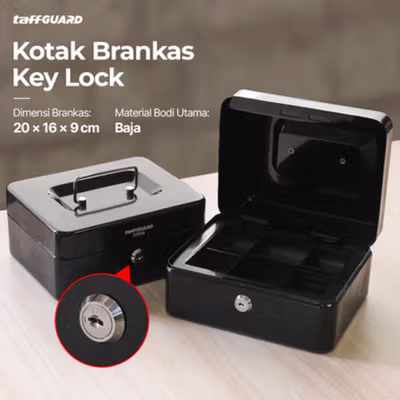 TaffGUARD Brankas Kotak Uang Dokumen Cashbox Key Lock 20x16x9cm - 200A - Black