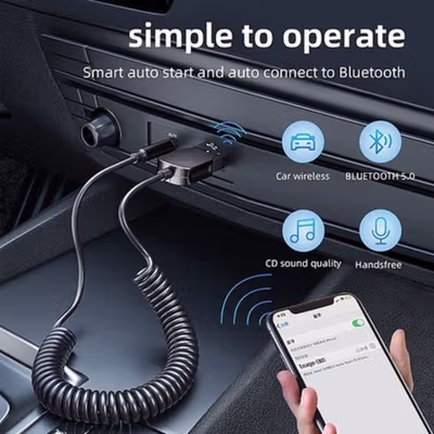 ESSAGER Audio Bluetooth Receiver Adapter 5.0 USB AUX Spring Wire - EB01 - Gray