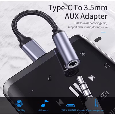 ESSAGER Kabel Audio Braided Type C Male to 3.5mm Jack Female 10.5CM - ES-YP15 - Gray