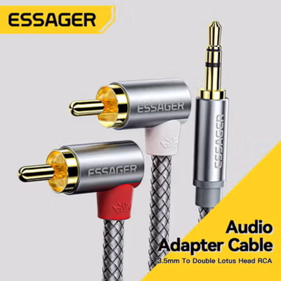 ESSAGER Kabel Audio Jack 3.5mm to RCA Double Lotus Elbow Adapter 3M - EYPWT-MYC0G-P - Gray