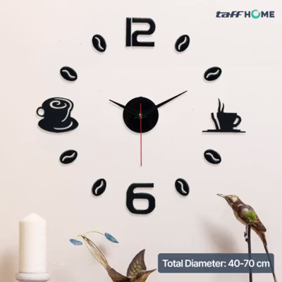 TaffHOME Jam Dinding DIY Quartz Giant Wall Clock Coffee Bell 40-70cm - DIY-12 - Black