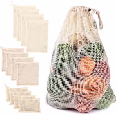 BAGGU Tas Belanja Lipat Vegetable and Fruit Cotton Mesh Bag M - BG1 - Beige