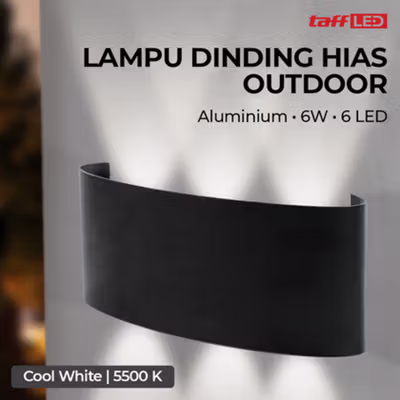 TaffLED Lampu Dinding Hias Outdoor Aluminium 6W 6 LED Cool White - 366-6 - Black