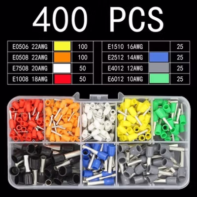 Taffware Skun Ferrules Insulated Terminal Block Connector 400 PCS - WG22 - Multi-Color