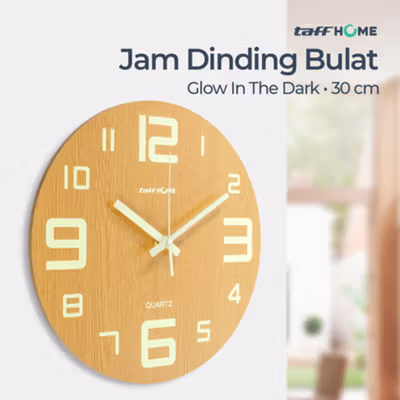 TaffHOME Jam Dinding Bulat Quartz Luminous Glow in The Dark 30cm - LM30 - Brown