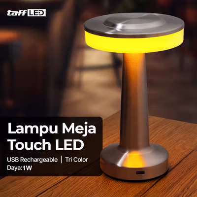 TaffLED Lampu Meja Hias Touch LED USB Rechargeable Tri Color 1W - BRF5 - Silver