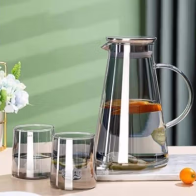 GIANXI Teko Pitcher Kaca Tahan Panas Api Water Jug 1.8L with 2 Cups - GX18 - Gray
