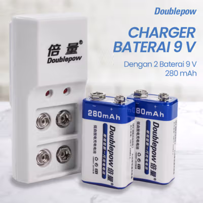 Doublepow Charger Baterai Rechargeable 2 Slot 9V with 9V 2 PCS - DP-B09 - White